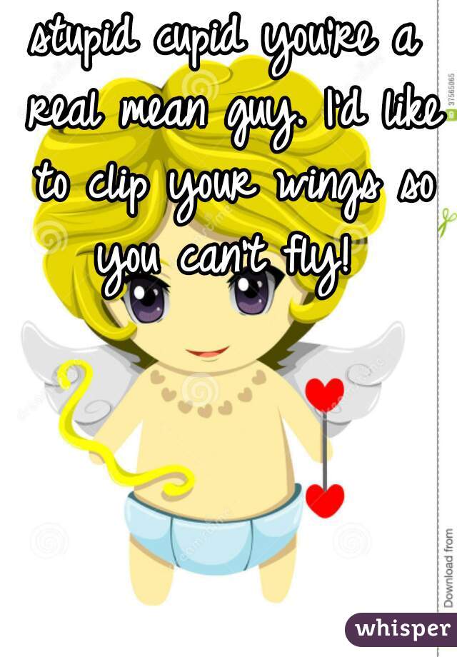 stupid cupid you're a real mean guy. I'd like to clip your wings so you can't fly! 
