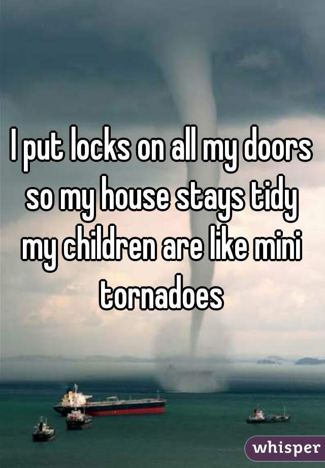 I put locks on all my doors so my house stays tidy 
my children are like mini tornadoes 