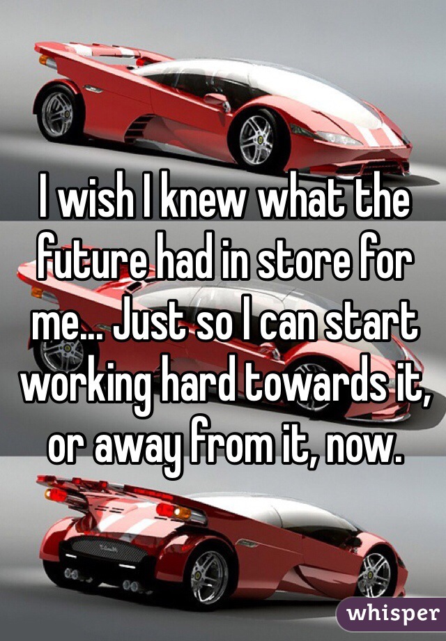 I wish I knew what the future had in store for me... Just so I can start working hard towards it, or away from it, now. 