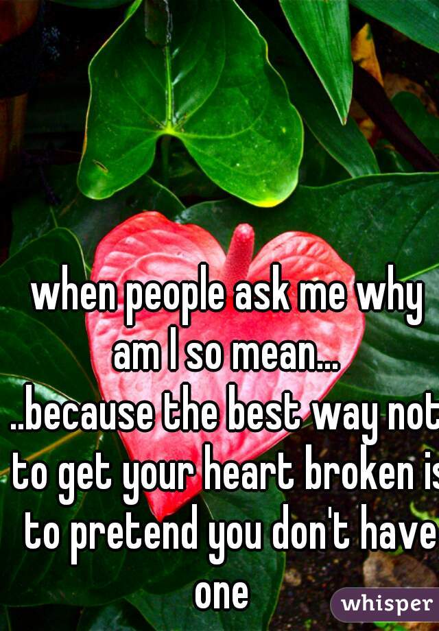 when people ask me why am I so mean... 
..because the best way not to get your heart broken is to pretend you don't have one  