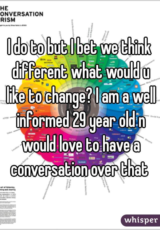 I do to but I bet we think different what would u like to change? I am a well informed 29 year old n would love to have a conversation over that 