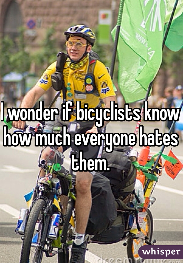 I wonder if bicyclists know how much everyone hates them. 