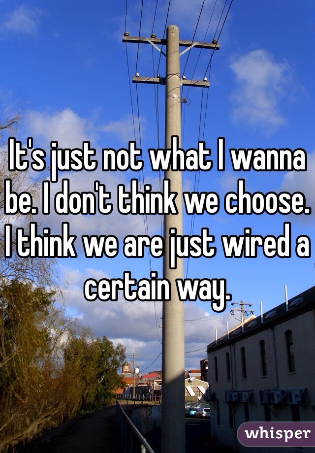 It's just not what I wanna be. I don't think we choose. I think we are just wired a certain way.