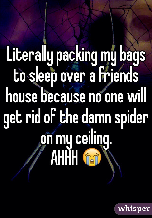Literally packing my bags to sleep over a friends house because no one will get rid of the damn spider on my ceiling.
AHHH ðŸ˜­ 