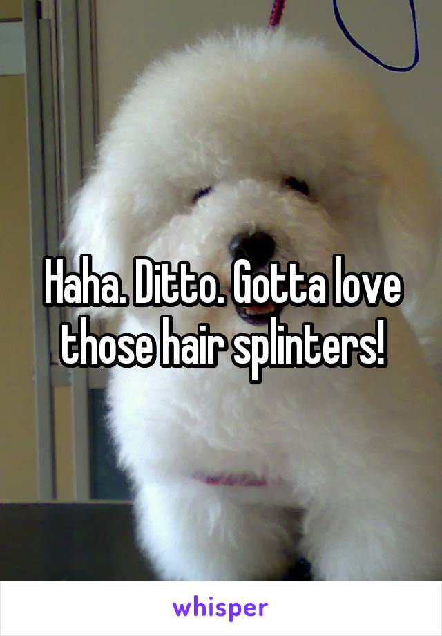 Haha. Ditto. Gotta love those hair splinters!