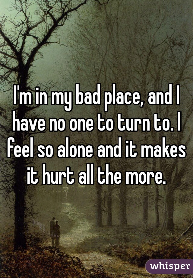I'm in my bad place, and I have no one to turn to. I feel so alone and it makes it hurt all the more.