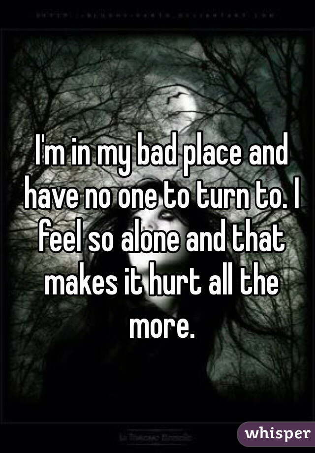 I'm in my bad place and have no one to turn to. I feel so alone and that makes it hurt all the more.
