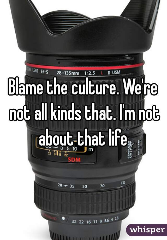 Blame the culture. We're not all kinds that. I'm not about that life 