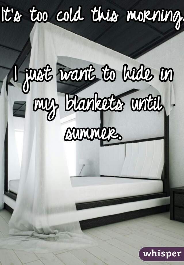 It's too cold this morning.  
I just want to hide in my blankets until summer. 