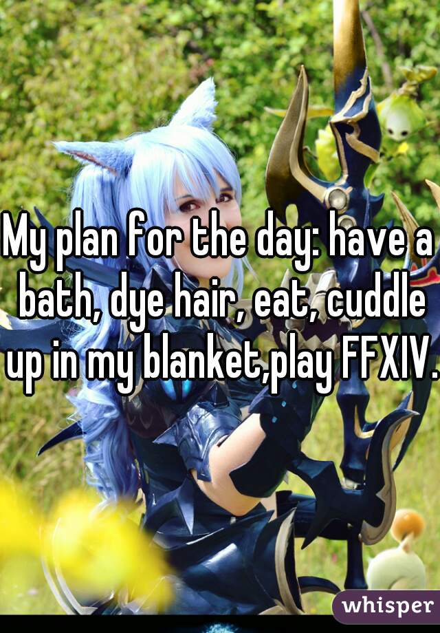 My plan for the day: have a bath, dye hair, eat, cuddle up in my blanket,play FFXIV. 