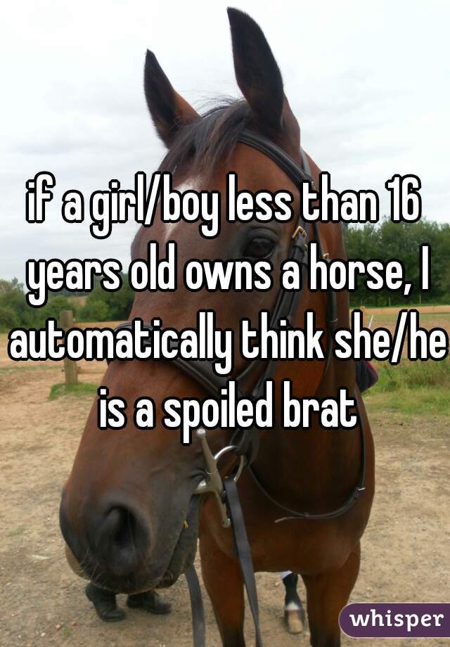 if a girl/boy less than 16 years old owns a horse, I automatically think she/he is a spoiled brat