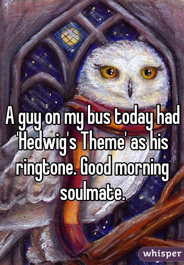 A guy on my bus today had 'Hedwig's Theme' as his ringtone. Good morning soulmate. 