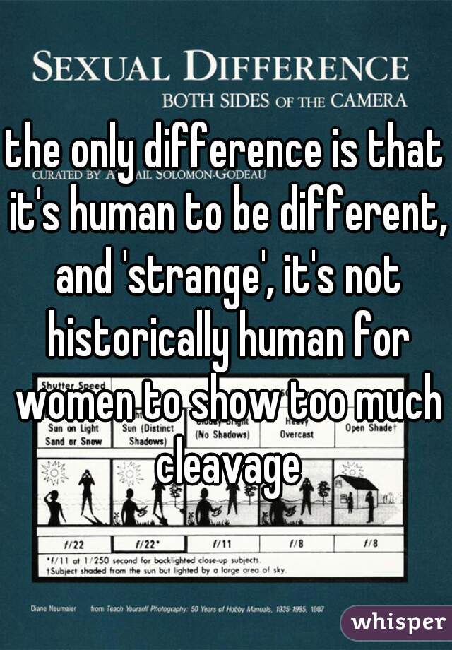 the only difference is that it's human to be different, and 'strange', it's not historically human for women to show too much cleavage
