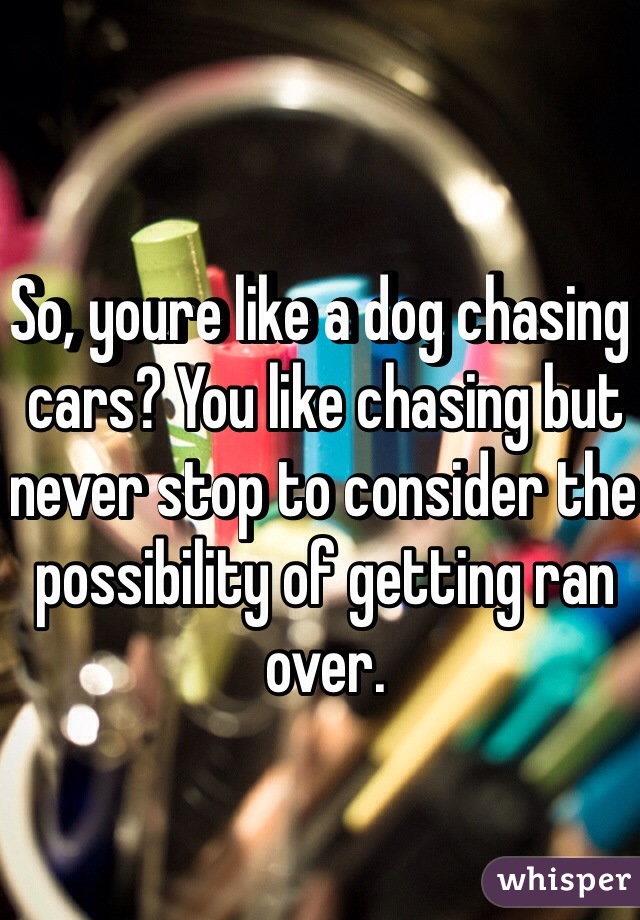 So, youre like a dog chasing cars? You like chasing but never stop to consider the possibility of getting ran over.