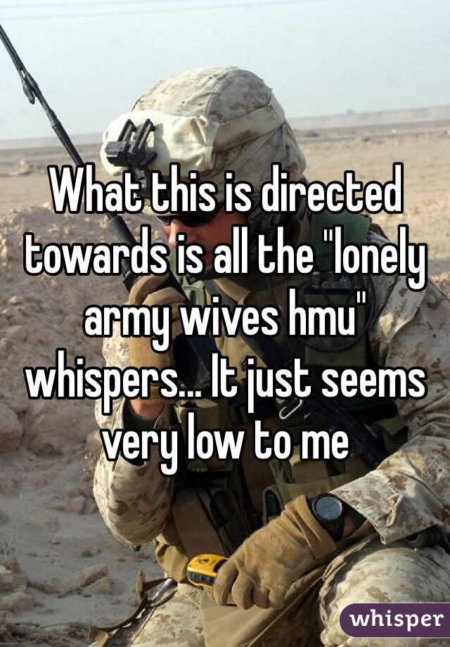 What this is directed towards is all the "lonely army wives hmu" whispers... It just seems very low to me 