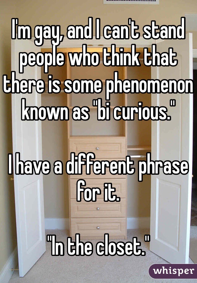 I'm gay, and I can't stand people who think that there is some phenomenon known as "bi curious."  

I have a different phrase for it.  

"In the closet." 