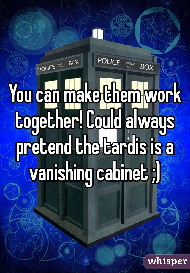 You can make them work together! Could always pretend the tardis is a vanishing cabinet ;)