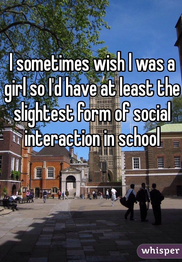 I sometimes wish I was a girl so I'd have at least the slightest form of social interaction in school