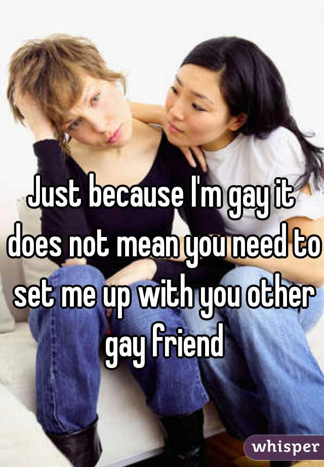 Just because I'm gay it does not mean you need to set me up with you other gay friend
