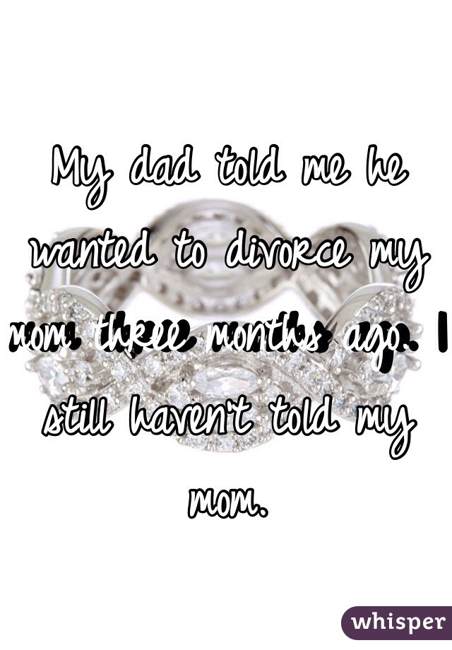 My dad told me he wanted to divorce my mom three months ago. I still haven't told my mom. 