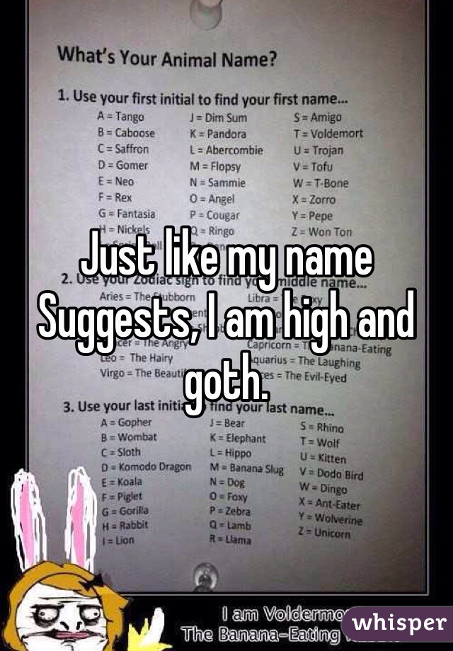 Just like my name Suggests, I am high and goth. 