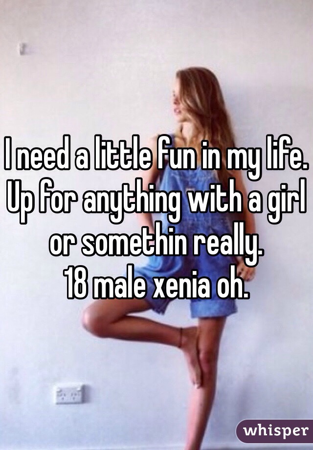 I need a little fun in my life. Up for anything with a girl or somethin really.
18 male xenia oh.