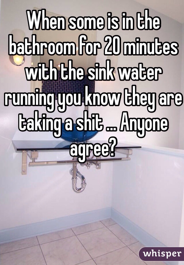 When some is in the bathroom for 20 minutes with the sink water running you know they are taking a shit ... Anyone agree?