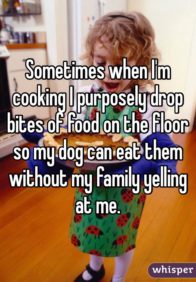 Sometimes when I'm cooking I purposely drop bites of food on the floor so my dog can eat them without my family yelling at me.