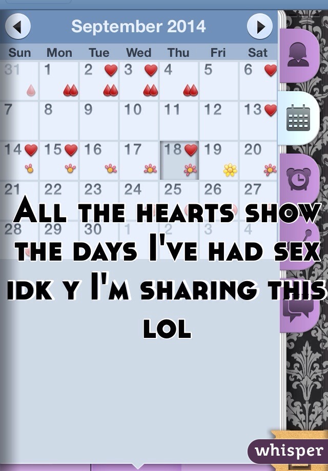 All the hearts show the days I've had sex idk y I'm sharing this lol