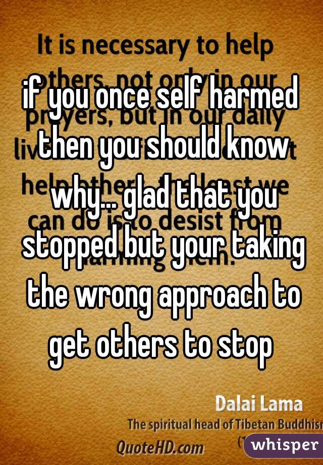 if you once self harmed then you should know why... glad that you stopped but your taking the wrong approach to get others to stop 