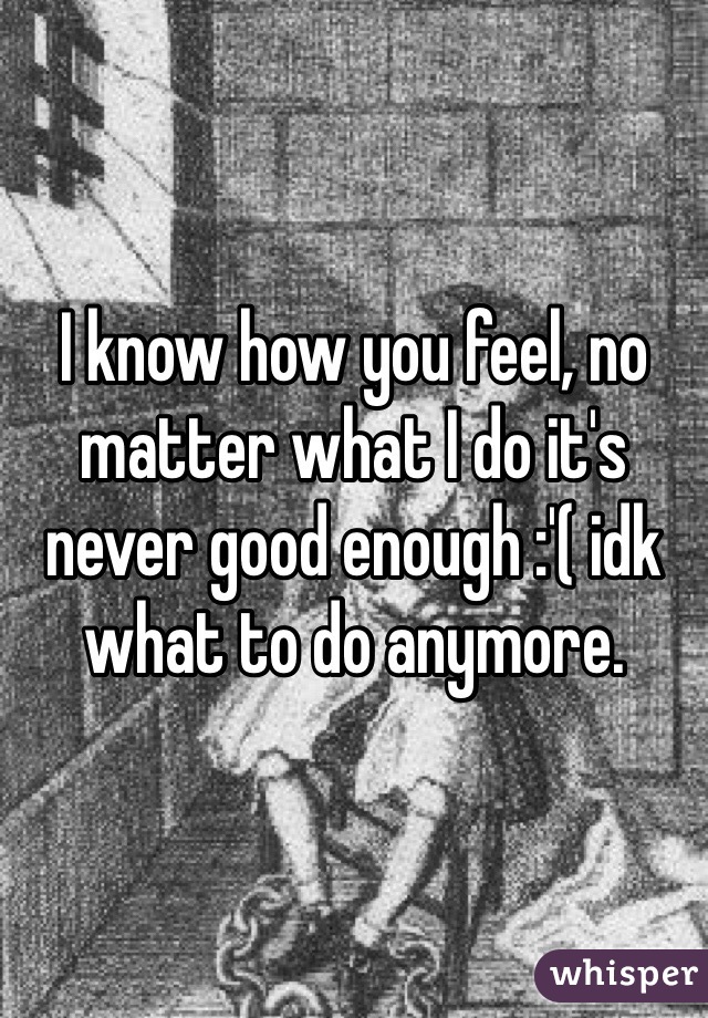 I know how you feel, no matter what I do it's never good enough :'( idk what to do anymore. 