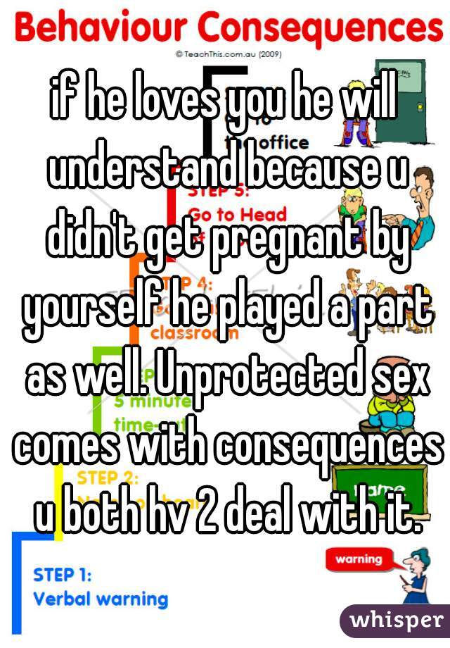 if he loves you he will understand because u didn't get pregnant by yourself he played a part as well. Unprotected sex comes with consequences u both hv 2 deal with it.