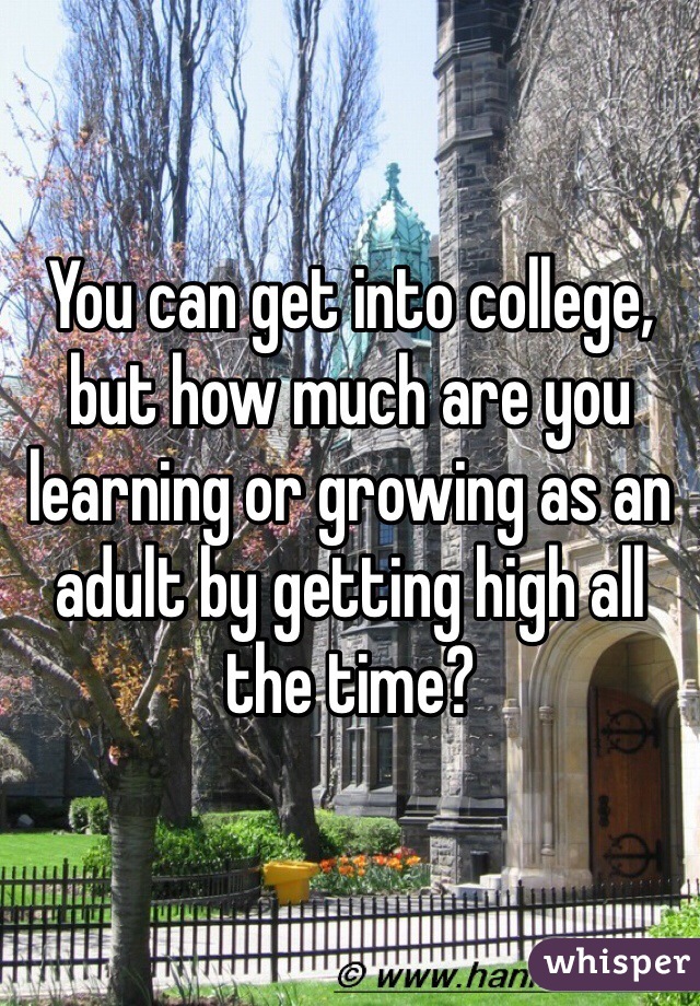 You can get into college, but how much are you learning or growing as an adult by getting high all the time? 