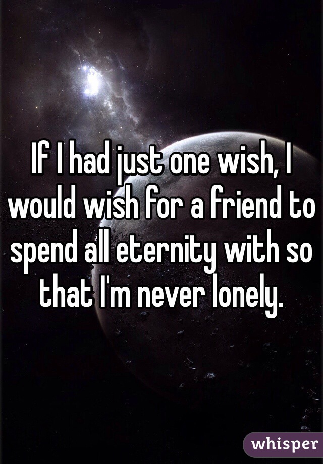 If I had just one wish, I would wish for a friend to spend all eternity with so that I'm never lonely. 