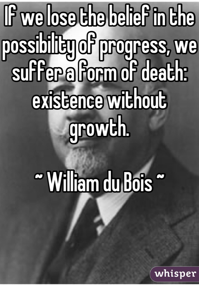 If we lose the belief in the possibility of progress, we suffer a form of death: existence without growth.

~ William du Bois ~