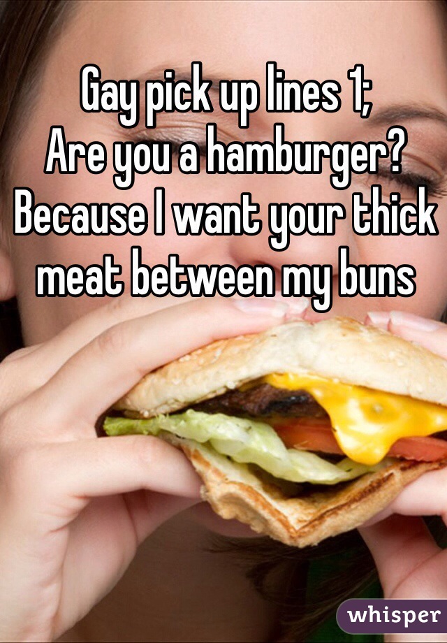 Gay pick up lines 1; 
Are you a hamburger? Because I want your thick meat between my buns