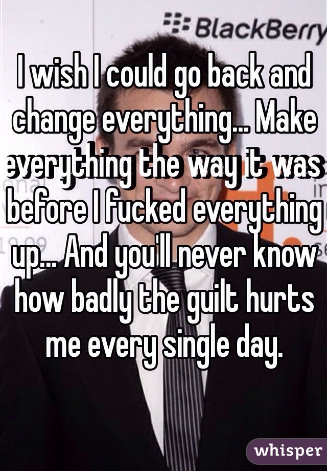 I wish I could go back and change everything... Make everything the way it was before I fucked everything up... And you'll never know how badly the guilt hurts me every single day. 