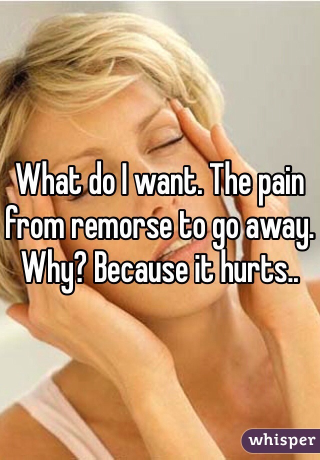 What do I want. The pain from remorse to go away. Why? Because it hurts..