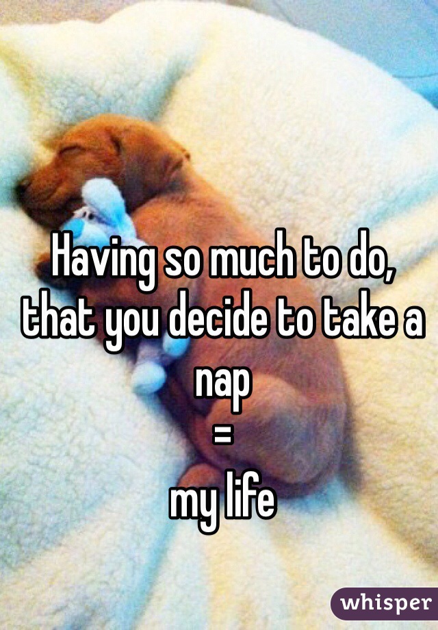 Having so much to do, that you decide to take a nap
=
my life