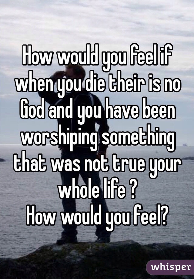How would you feel if when you die their is no God and you have been worshiping something that was not true your whole life ? 
How would you feel?