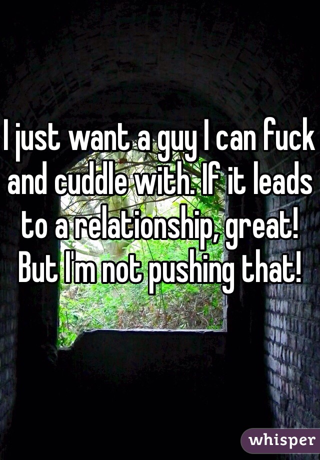 I just want a guy I can fuck and cuddle with. If it leads to a relationship, great! But I'm not pushing that!