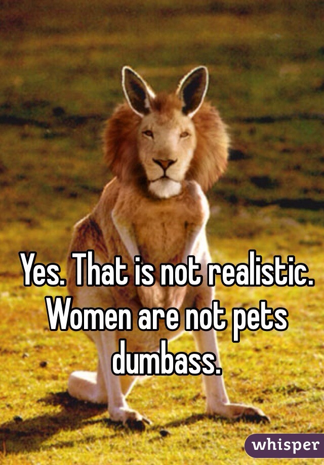 Yes. That is not realistic. Women are not pets dumbass. 