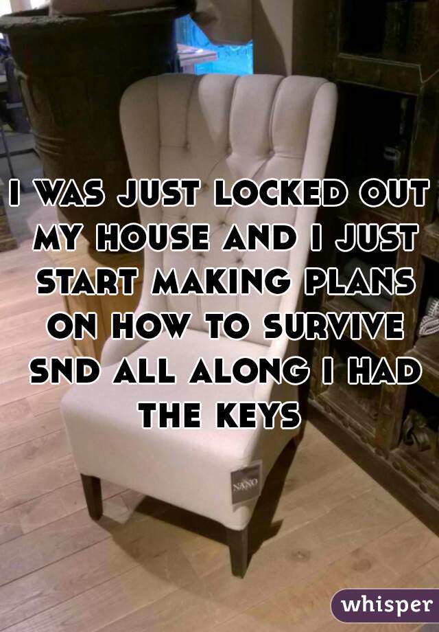 i was just locked out my house and i just start making plans on how to survive snd all along i had the keys 