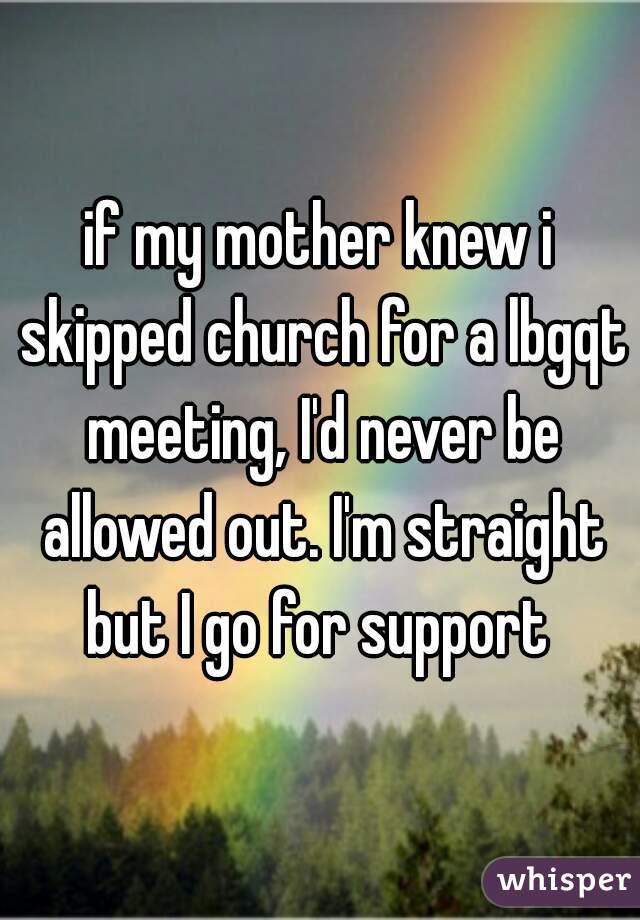 if my mother knew i skipped church for a lbgqt meeting, I'd never be allowed out. I'm straight but I go for support 