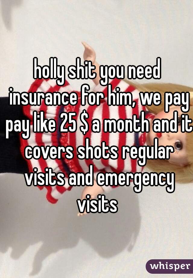 holly shit you need insurance for him, we pay pay like 25 $ a month and it covers shots regular visits and emergency visits 