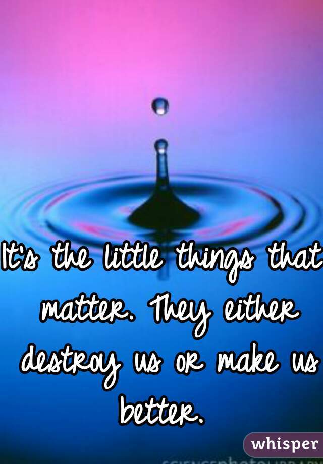 It's the little things that matter. They either destroy us or make us better. 