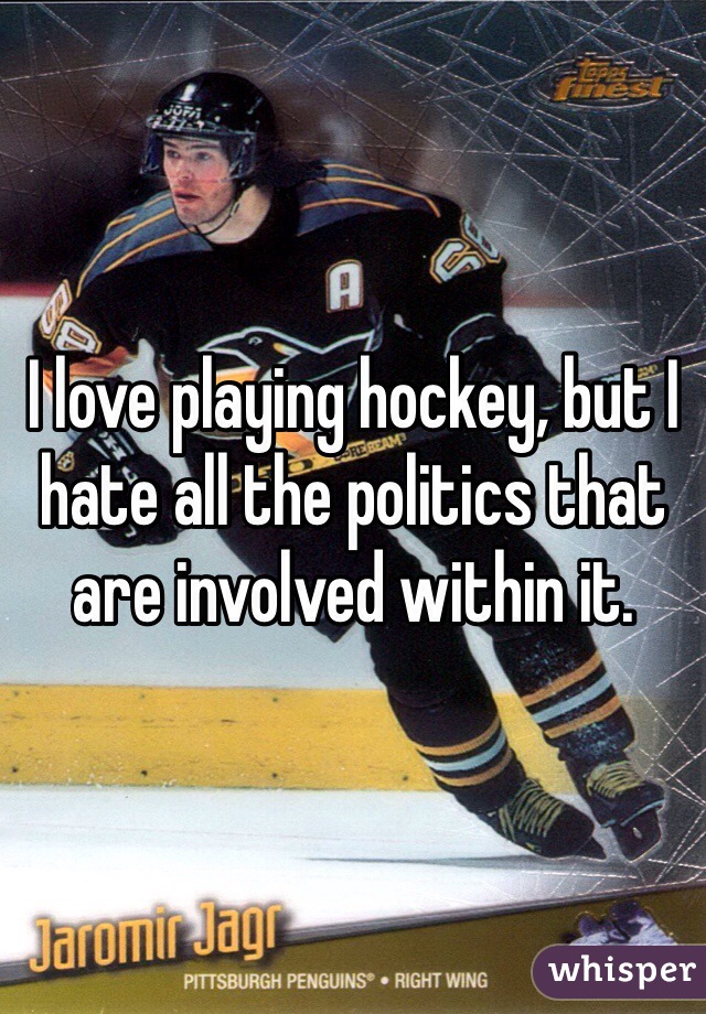 I love playing hockey, but I hate all the politics that are involved within it.