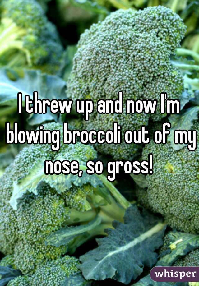 I threw up and now I'm blowing broccoli out of my nose, so gross! 