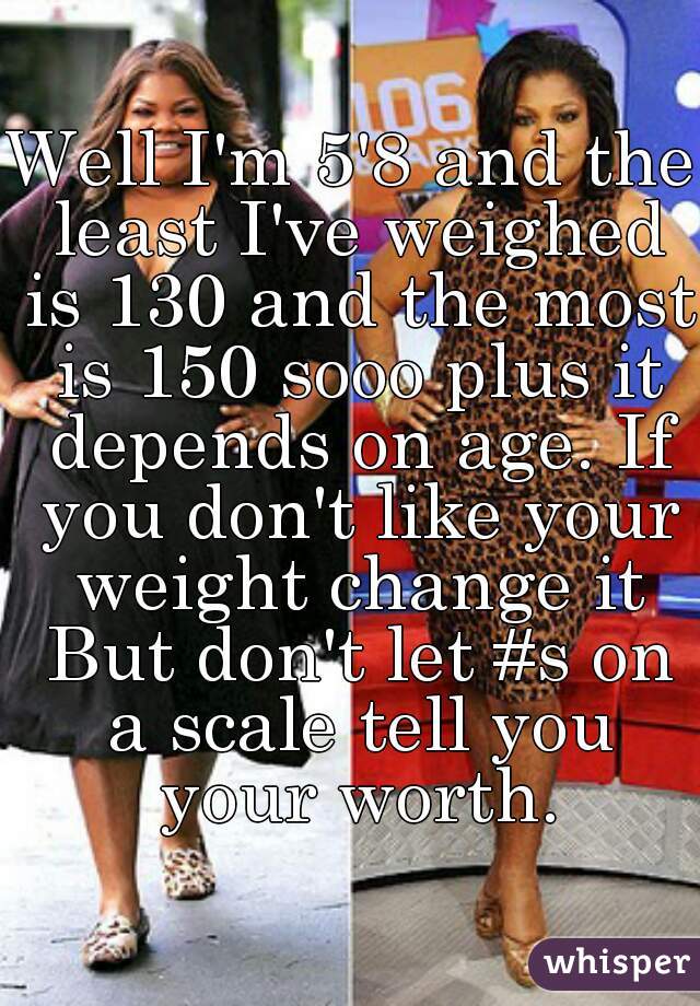 Well I'm 5'8 and the least I've weighed is 130 and the most is 150 sooo plus it depends on age. If you don't like your weight change it But don't let #s on a scale tell you your worth.