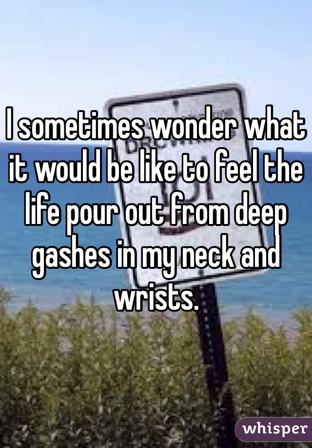 I sometimes wonder what it would be like to feel the life pour out from deep gashes in my neck and wrists.